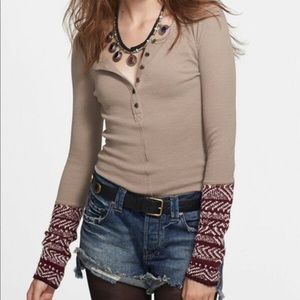 Free People Thermal Henley Alpine Cuff Brown